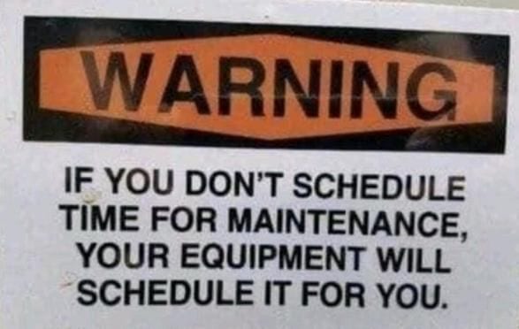 Waarschuwingsbord over onderhoud aan een machine.